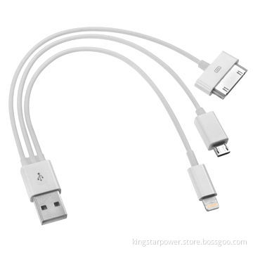 3-in-1 USB to 8/30-pin Micro USB Data Cable for iPhone, iPad and Samsung HTC